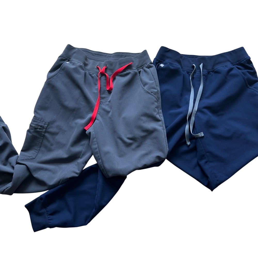 2 FIGS Zamora Jogger Scrub Pants Small Blue Grey Drawstring Waistband